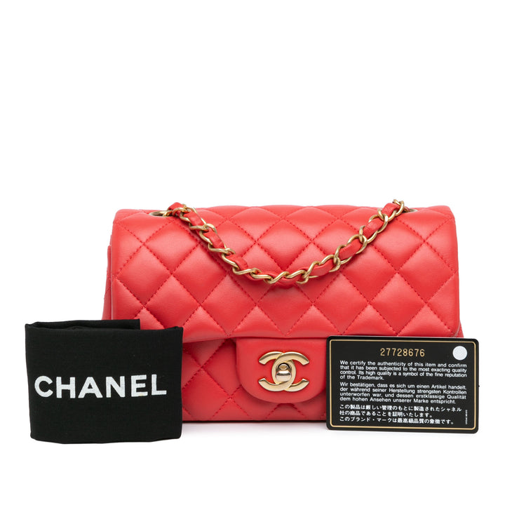 Chanel Mini Rectangular Classic Lambskin Single Flap Red - GABY PARIS