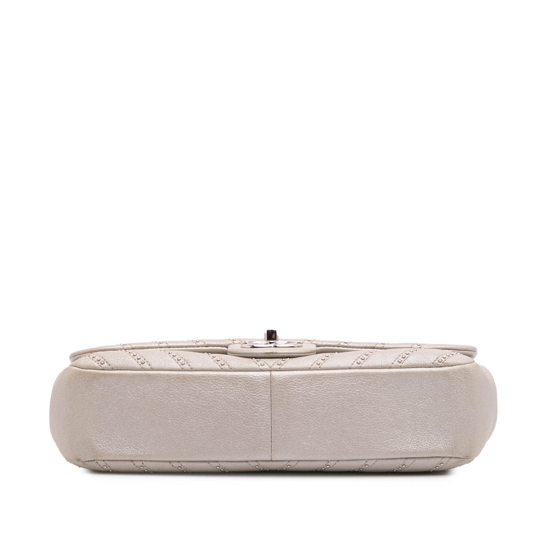 Medium Chevron Calfskin Stud Wars Flap Silver - Gaby Paris