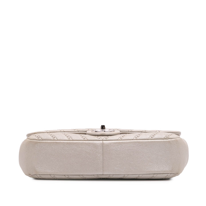 Medium Chevron Calfskin Stud Wars Flap Silver - Gaby Paris