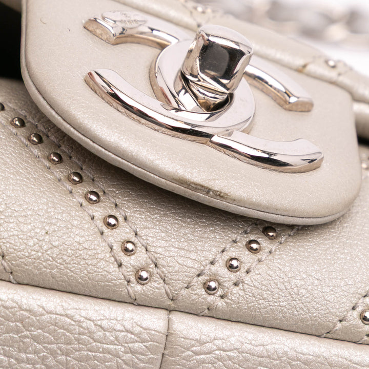Medium Chevron Calfskin Stud Wars Flap Silver - Gaby Paris