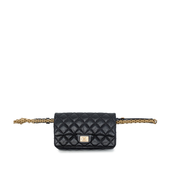 Matelassé vieilli Reissue 2.55 à rabat Sac ceinture Cuir de veau Noir