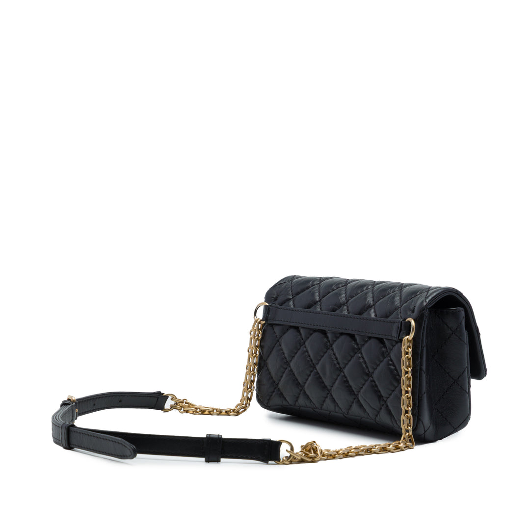 Matelassé vieilli Reissue 2.55 à rabat Sac ceinture Cuir de veau Noir