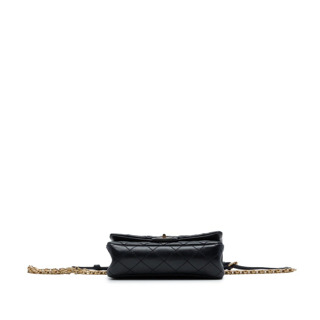 Matelassé vieilli Reissue 2.55 à rabat Sac ceinture Cuir de veau Noir