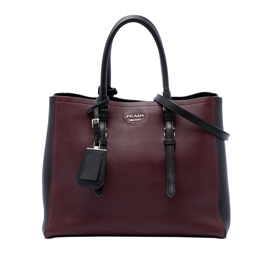 Prada Bicolore City Veau Double Sac Moyen Rouge – vue principale – GABY PARIS
