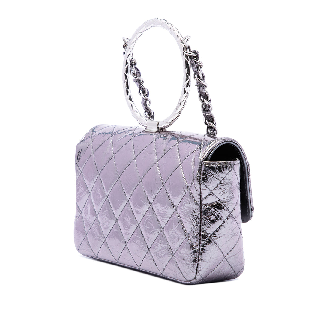 Matelassé Métallisé Bague à rabat Mini Cuir de veau Argenté