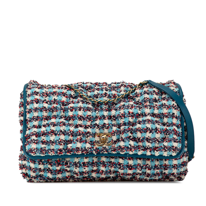 Maxi Tweed Chesterfield Single Flap Blue - Gaby Paris