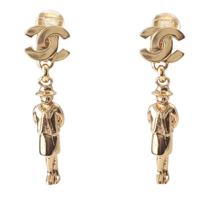 CC plaqué Mademoiselle pendantes À clip Boucles d'oreilles Doré
