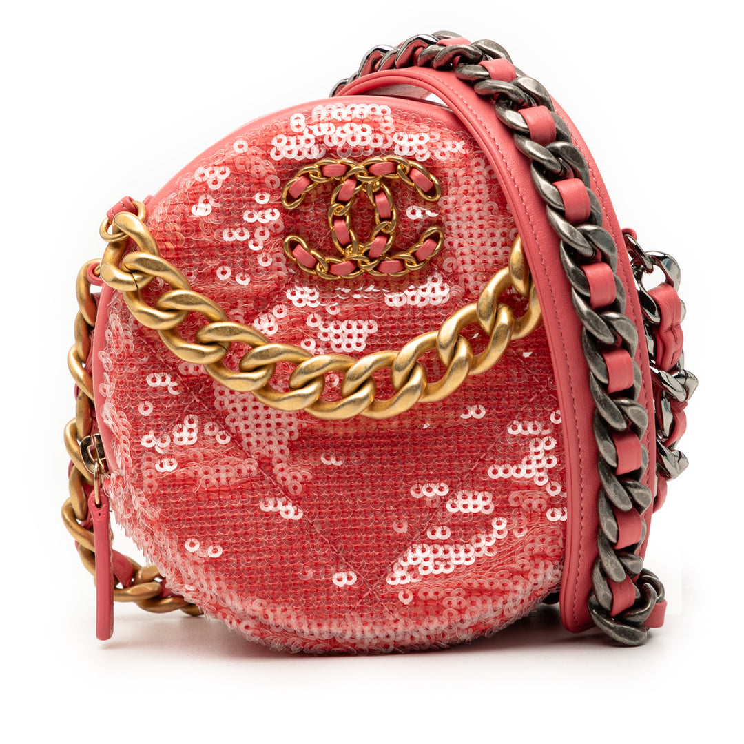Chanel Sequins Cuir d’agneau 19 Rond Pochette avec chaîne