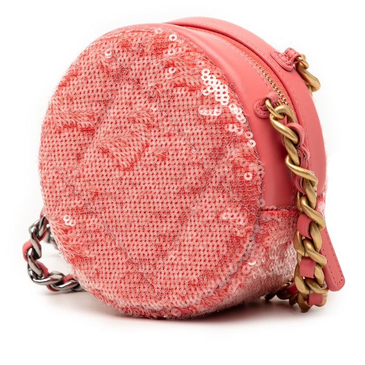 Chanel Sequins Cuir d’agneau 19 Rond Pochette avec chaîne