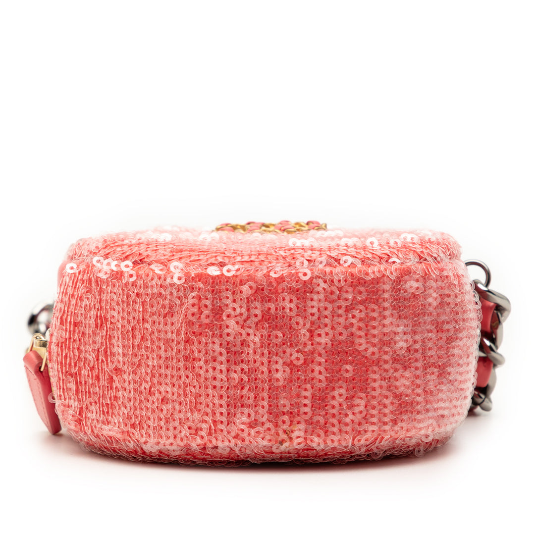 Chanel Sequins Cuir d’agneau 19 Rond Pochette avec chaîne