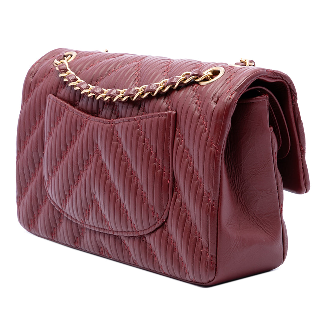 Classic Chevron Pleated Double rabat Moyen Cuir de veau Rouge