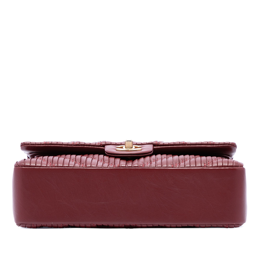 Classic Chevron Pleated Double rabat Moyen Cuir de veau Rouge