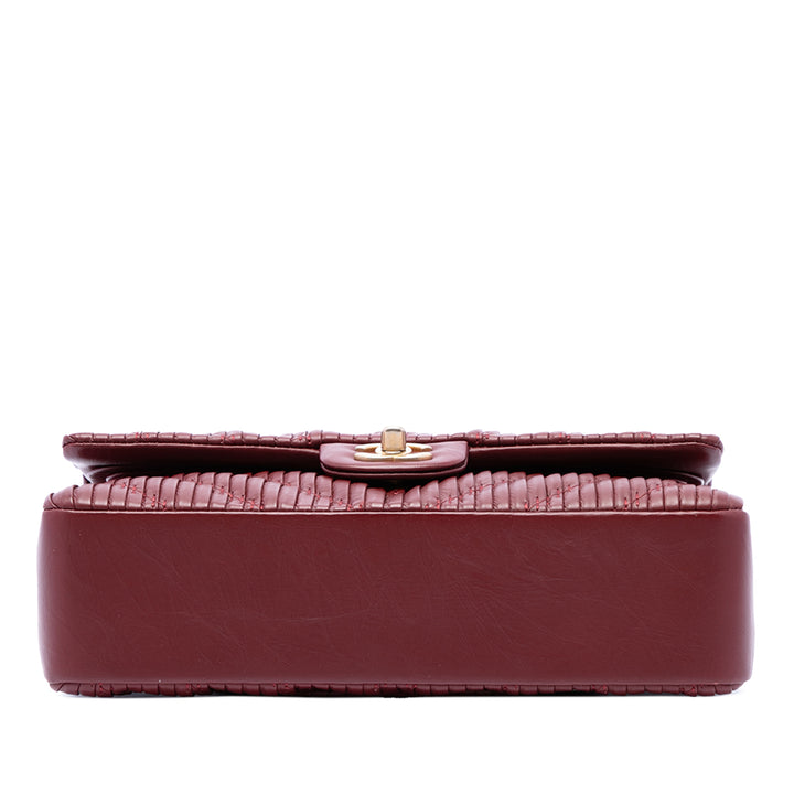 Classic Chevron Pleated Double rabat Moyen Cuir de veau Rouge