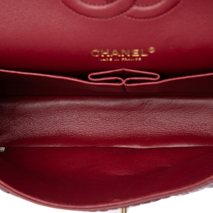 Classic Chevron Pleated Double rabat Moyen Cuir de veau Rouge