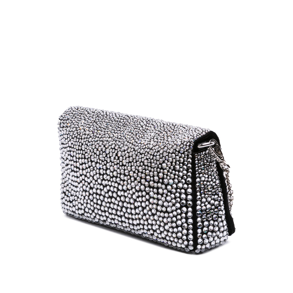 Mini Crystal Embellished Satin Chain Crossbody Black - Gaby Paris