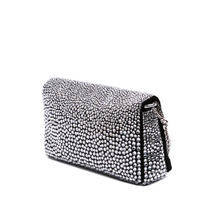 Mini Crystal Embellished Satin Chain Crossbody Black - Gaby Paris