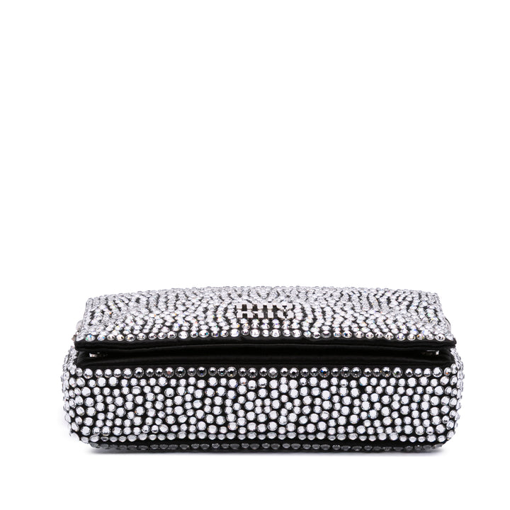 Mini Crystal Embellished Satin Chain Crossbody Black - Gaby Paris