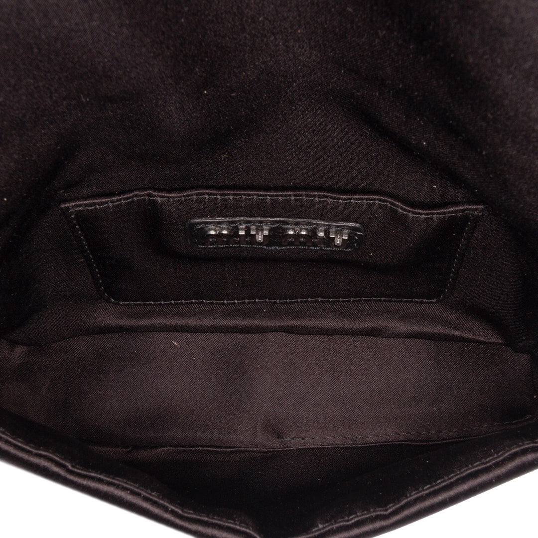 Mini Crystal Embellished Satin Chain Crossbody Black - Gaby Paris
