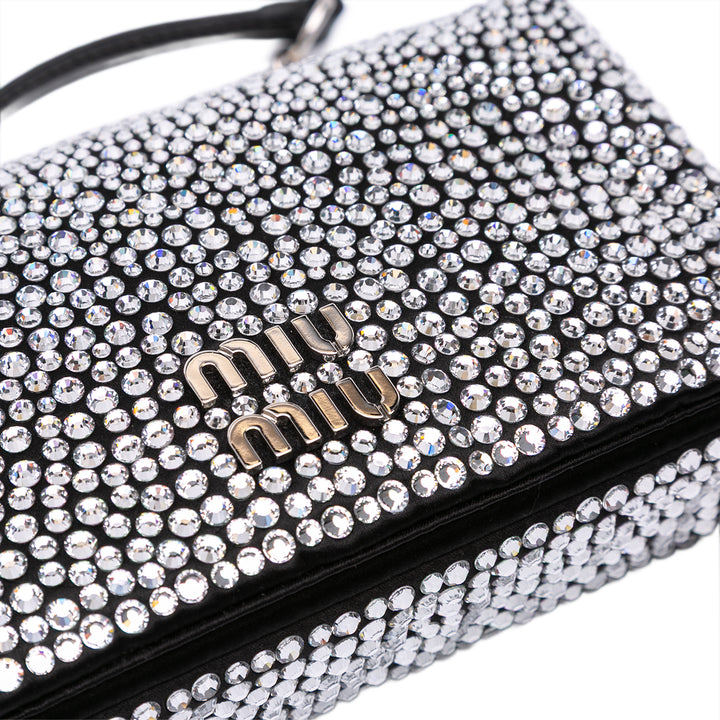 Mini Crystal Embellished Satin Chain Crossbody Black - Gaby Paris