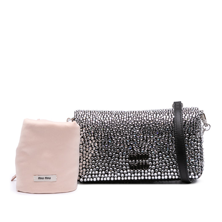 Mini Crystal Embellished Satin Chain Crossbody Black - Gaby Paris