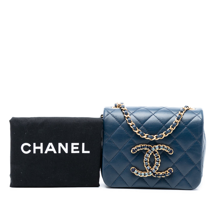 Chanel Mini Matelassé Cuir d’agneau CC Cristal Rabat intégral
