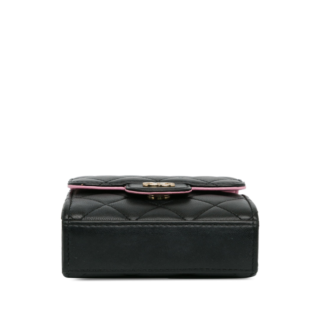 Bicolor Lambskin Top Handle Clutch with Chain Black - Gaby Paris