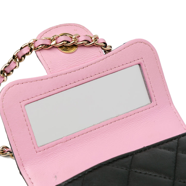 Bicolor Lambskin Top Handle Clutch with Chain Black - Gaby Paris