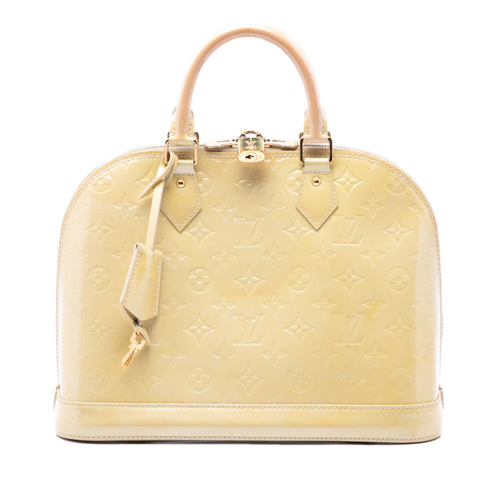 Louis Vuitton Alma PM Cuir verni Monogram Beige – vue principale – GABY PARIS