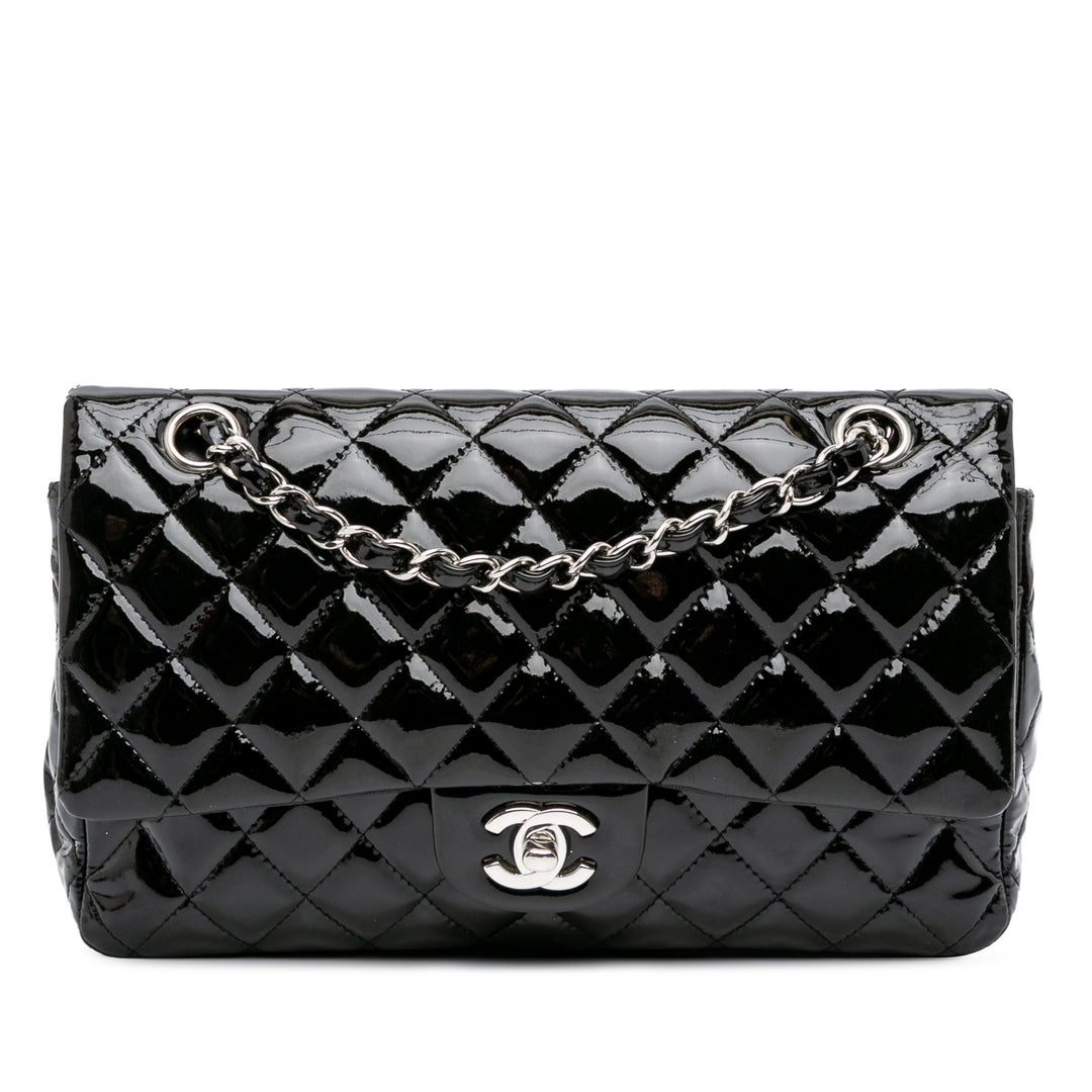 Medium Classic Patent Double Flap Black - Gaby Paris