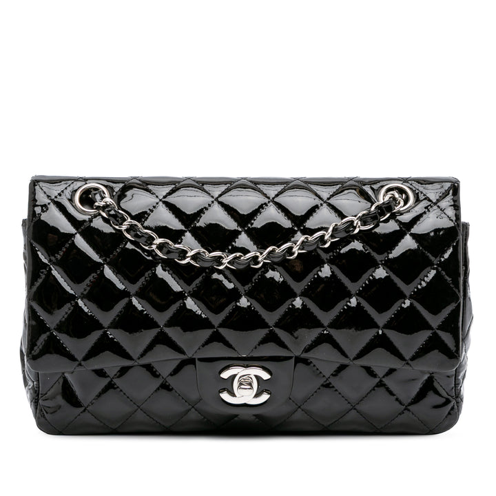 Medium Classic Patent Double Flap Black - Gaby Paris