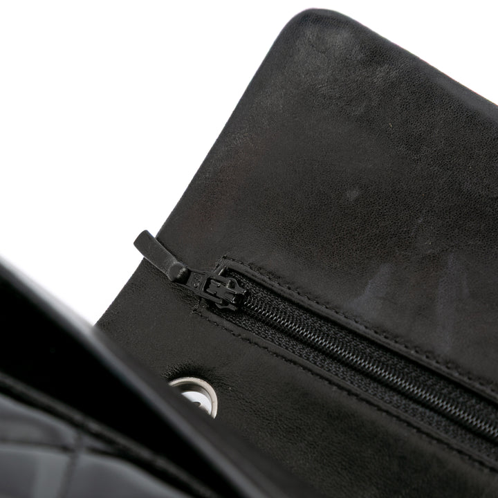 Medium Classic Patent Double Flap Black - Gaby Paris