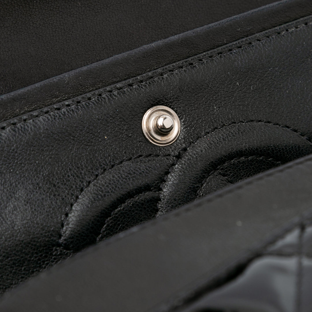 Medium Classic Patent Double Flap Black - Gaby Paris