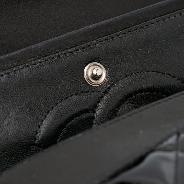 Medium Classic Patent Double Flap Black - Gaby Paris