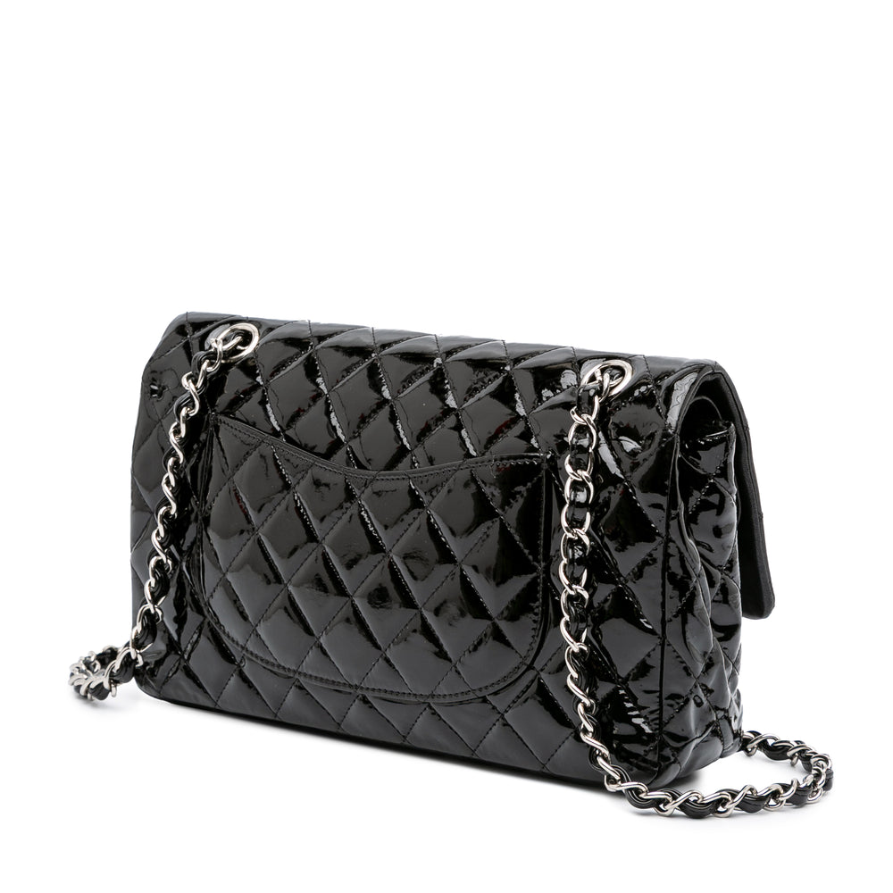 Medium Classic Patent Double Flap Black - Gaby Paris