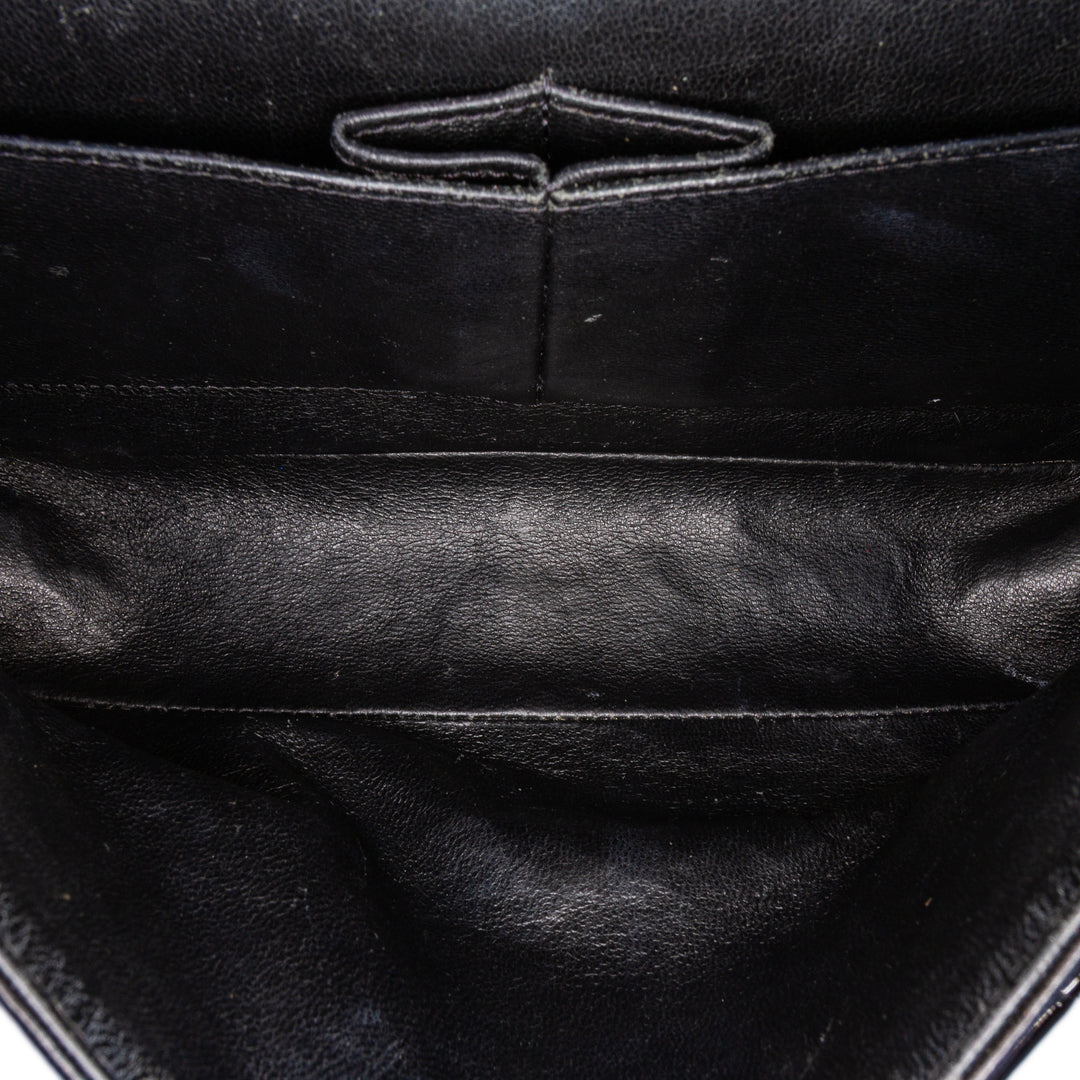 Medium Classic Patent Double Flap Black - Gaby Paris