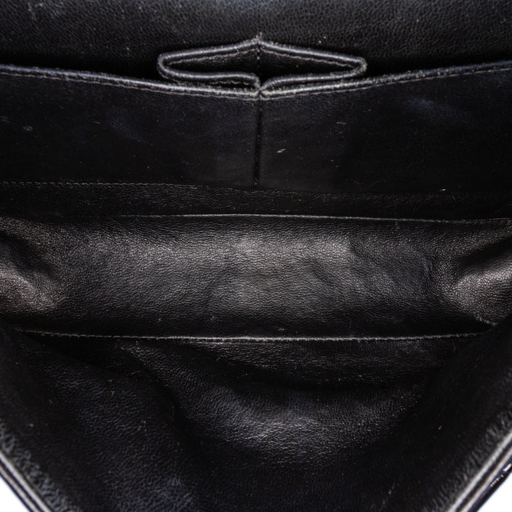 Medium Classic Patent Double Flap Black - Gaby Paris