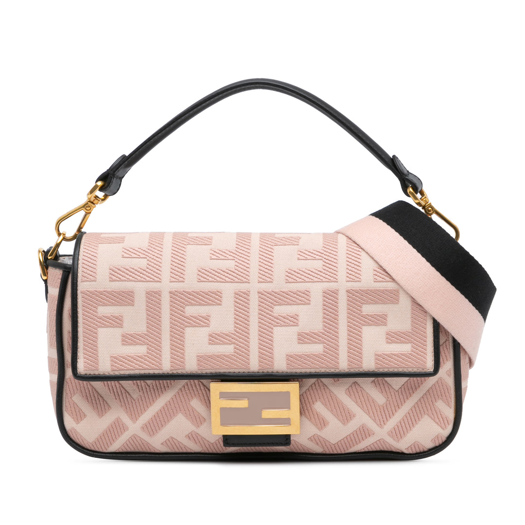 Zucca Embroidered Canvas Baguette Satchel Pink - Gaby Paris