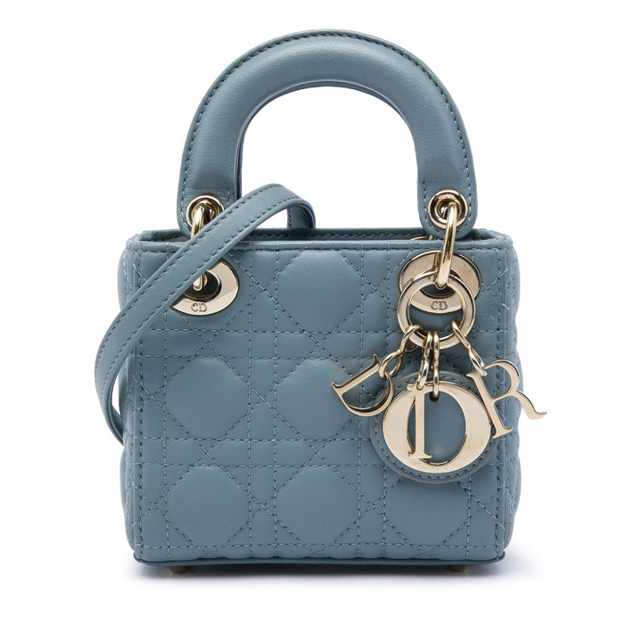 Dior Lady Dior Cannage Micro Cuir d'agneau Bleu – vue principale – GABY PARIS
