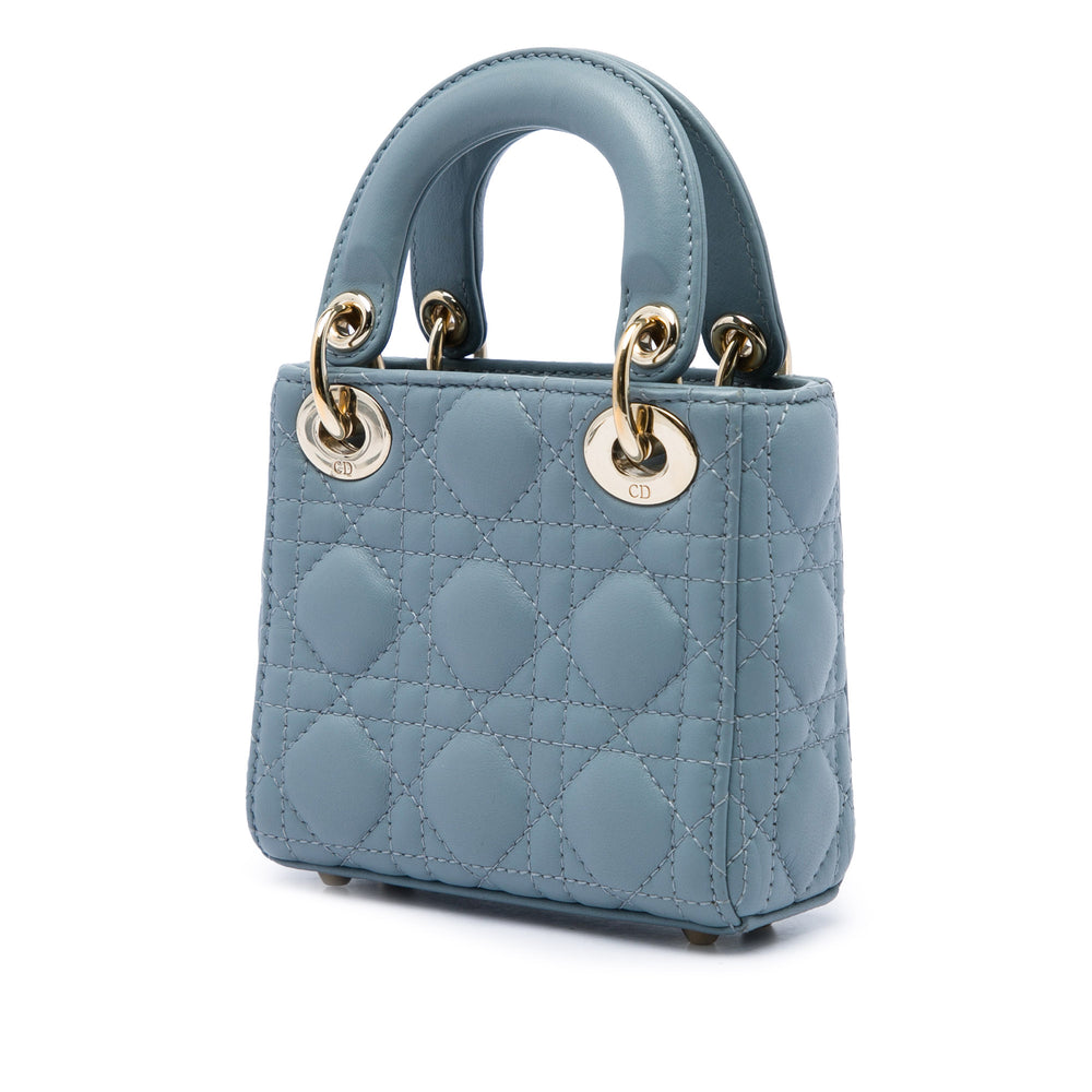 Dior Lady Dior Cannage Micro Cuir d'agneau Bleu – vue 2 – GABY PARIS