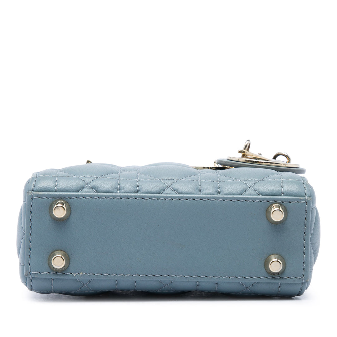 Dior Lady Dior Cannage Micro Cuir d'agneau Bleu – vue 3 – GABY PARIS