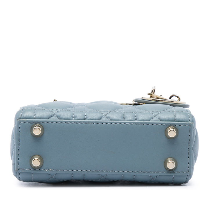 Dior Lady Dior Cannage Micro Cuir d'agneau Bleu – vue 3 – GABY PARIS