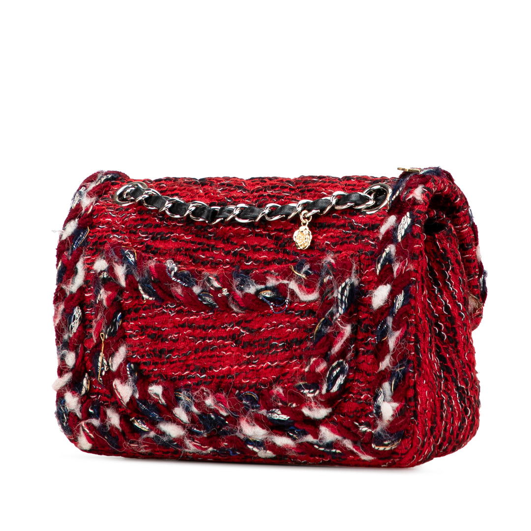 Chanel Small Classic Tweed Braided Charm Double rabat Rouge