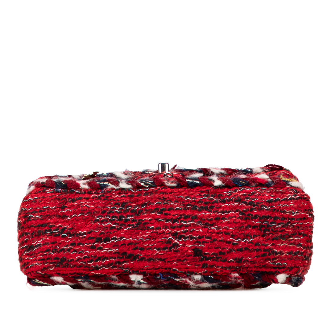 Chanel Small Classic Tweed Braided Charm Double rabat Rouge