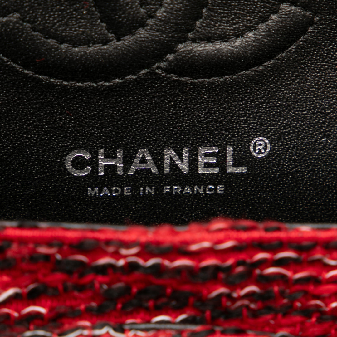 Chanel Small Classic Tweed Braided Charm Double rabat Rouge