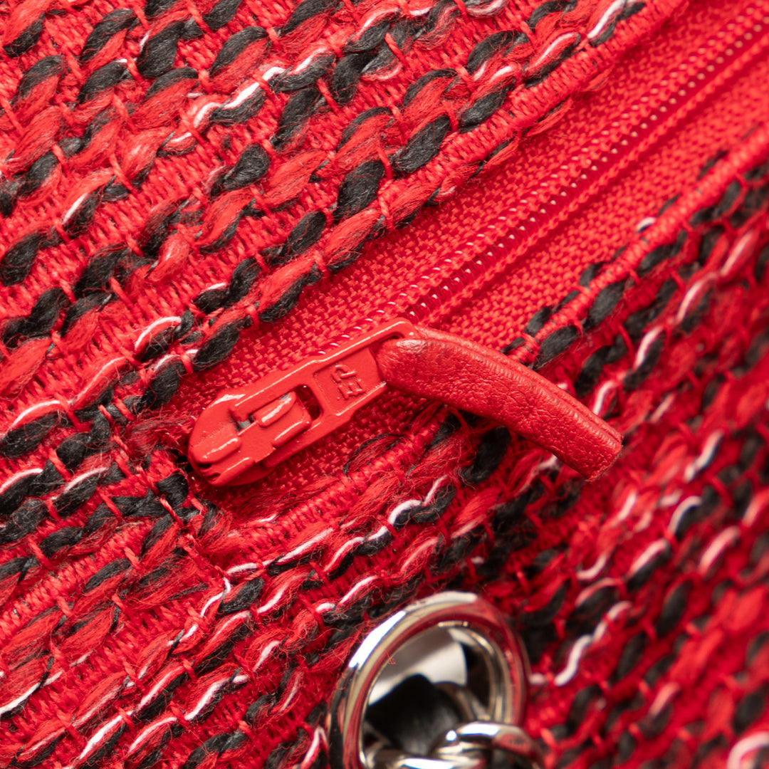 Chanel Small Classic Tweed Braided Charm Double rabat Rouge