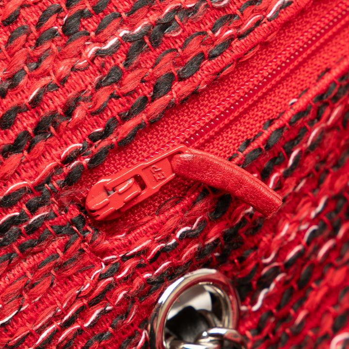 Chanel Small Classic Tweed Braided Charm Double rabat Rouge
