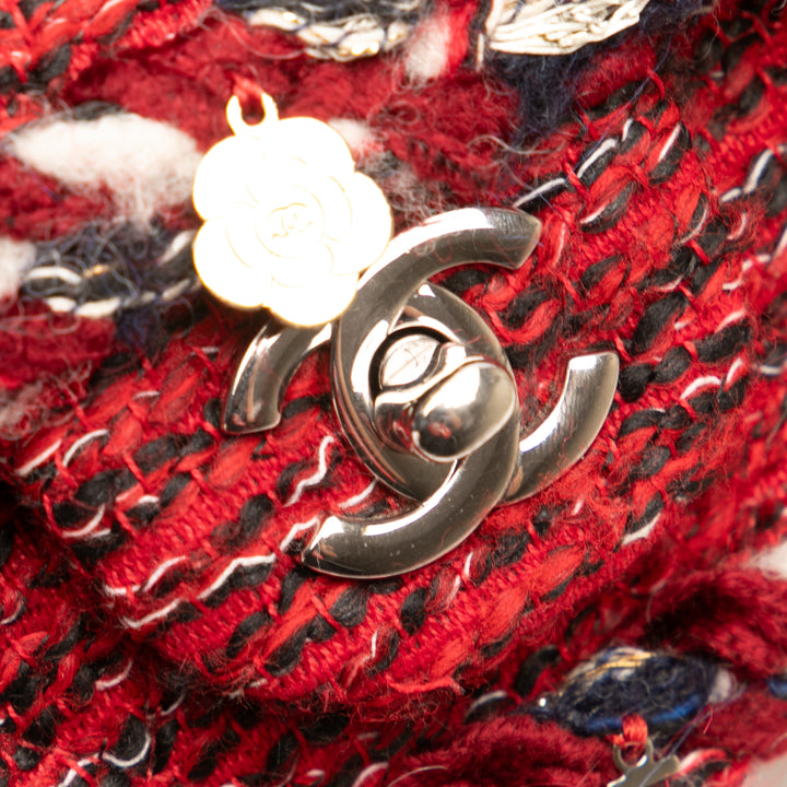Chanel Small Classic Tweed Braided Charm Double rabat Rouge