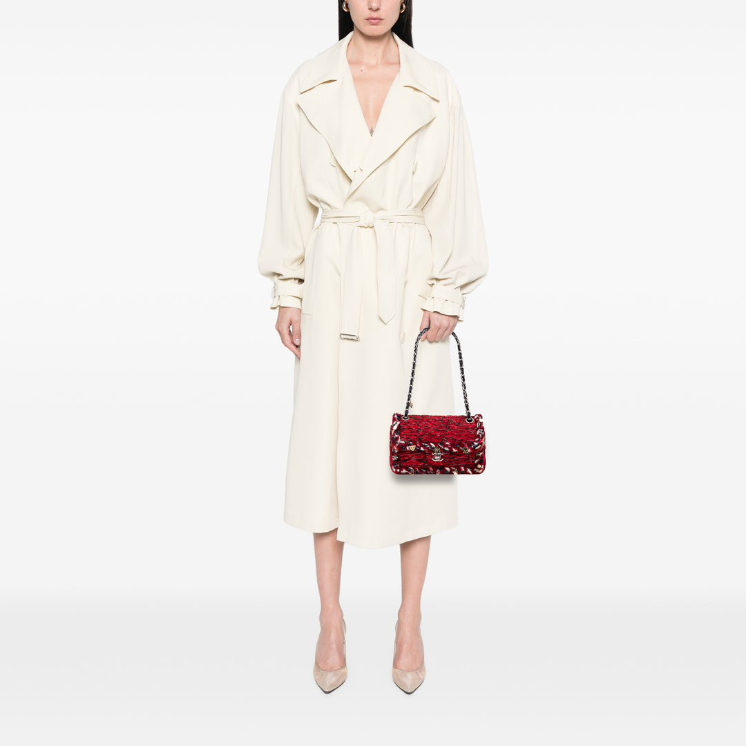 Chanel Small Classic Tweed Braided Charm Double rabat Rouge