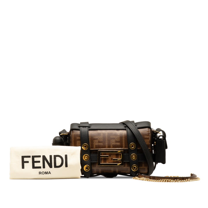 Fendi Mini Zucca Glazed Fabric Cage Baguette Brown - GABY PARIS