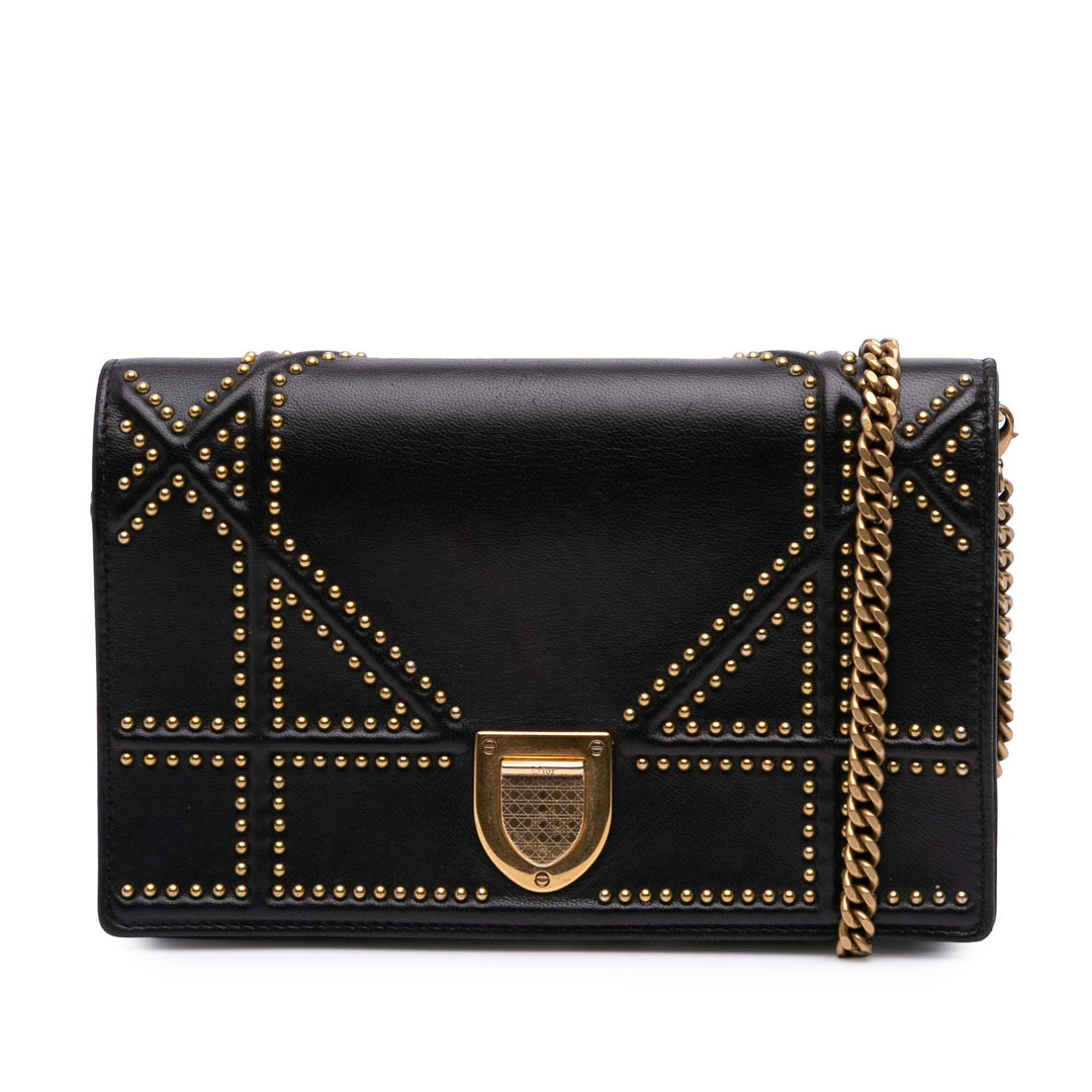Calfskin Studded Diorama Wallet on Chain Black - Gaby Paris